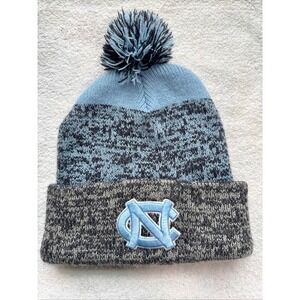 UNC North Carolina Tar Heels 47 Brand Knit Pom Beanie Hat Blue Grey Cuffed OSFA